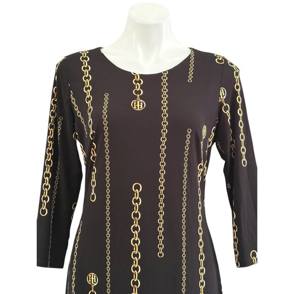 Tommy Hilfiger Black Chain Reaction Stretch Jersey Shift Dress, Women's Size 8 - Picture 3 of 10